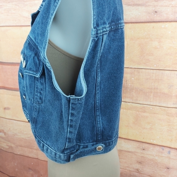 *Made in Canada* VINTAGE Hollywood crop denim sleeveless jeans vest - Picture 5 of 11